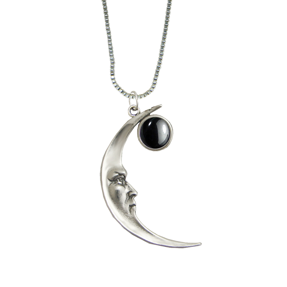 Sterling Silver Mystical Moon Pendant With Hematite